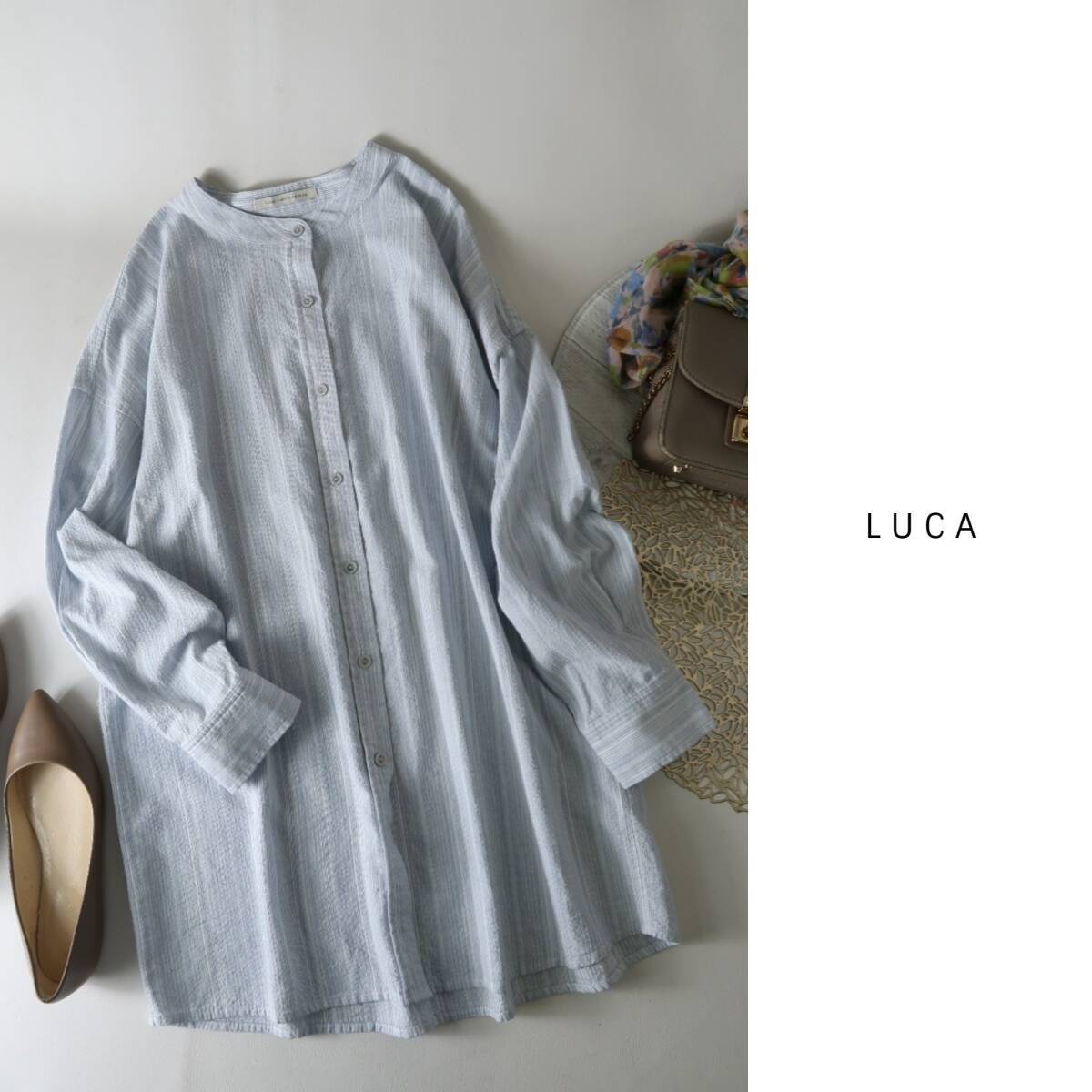 ルカ LUCA☆ストライプスタンドロングシャツ☆M-S 2070_画像1