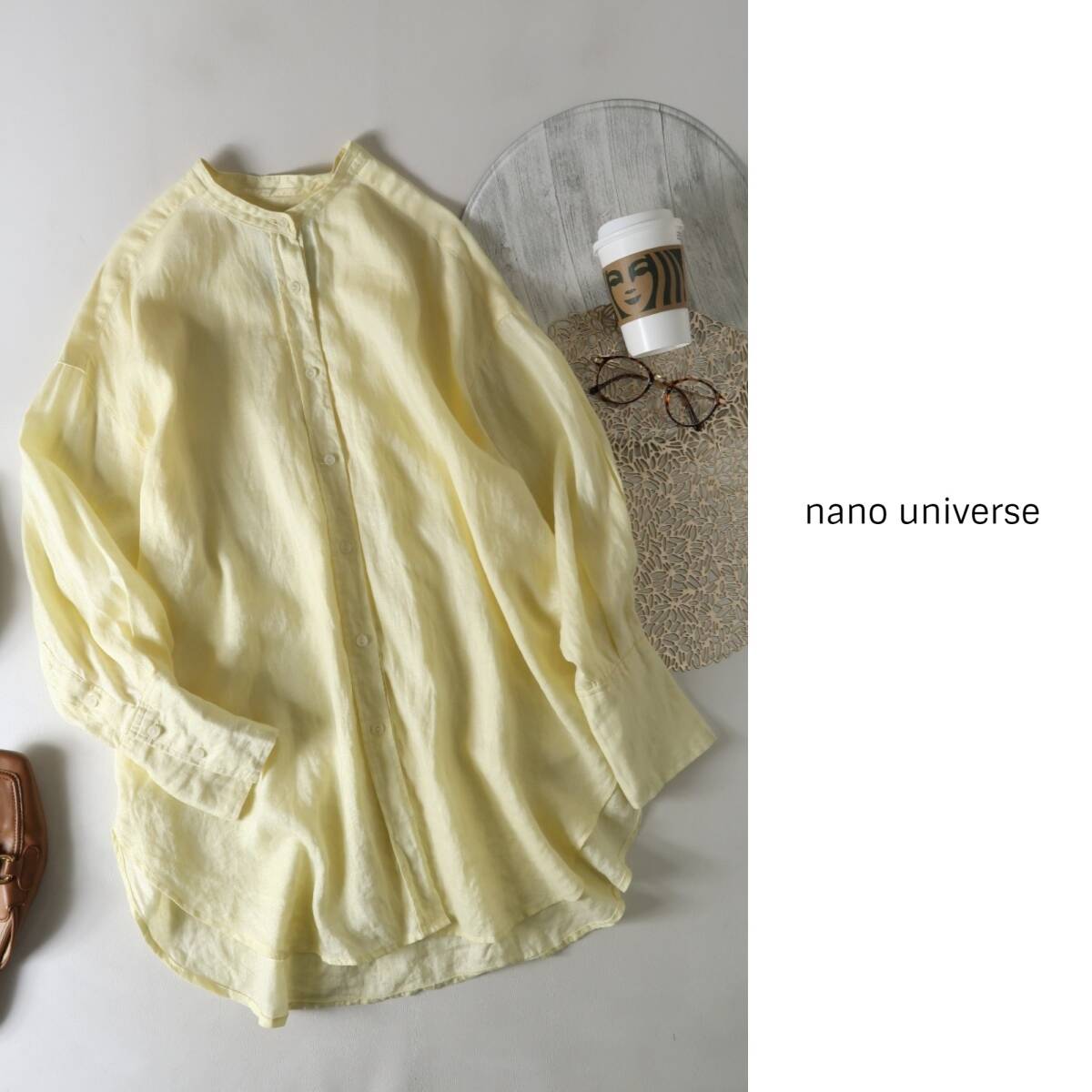 ナノ ユニバース nano universe☆洗える 麻100％ ヨーロピアンフラックス(R) リネンオーバーシャツ 36サイズ☆A-O 2406_画像1