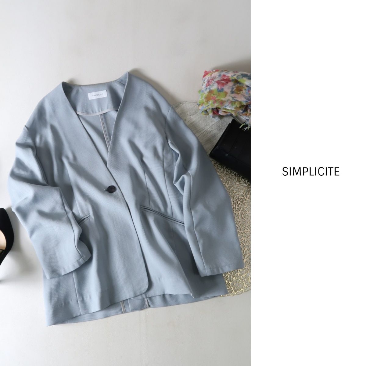 超美品☆イエナ/シンプリシテェ SIMPLICITE☆Vカラーリネンライクジャケット☆E-M 2418の画像1