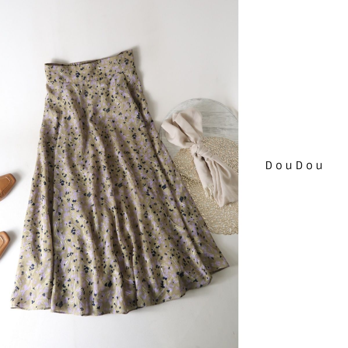 ドゥドゥ DouDou☆洗える カットジャガードプリントスカート 38サイズ☆A-O 2331の画像1