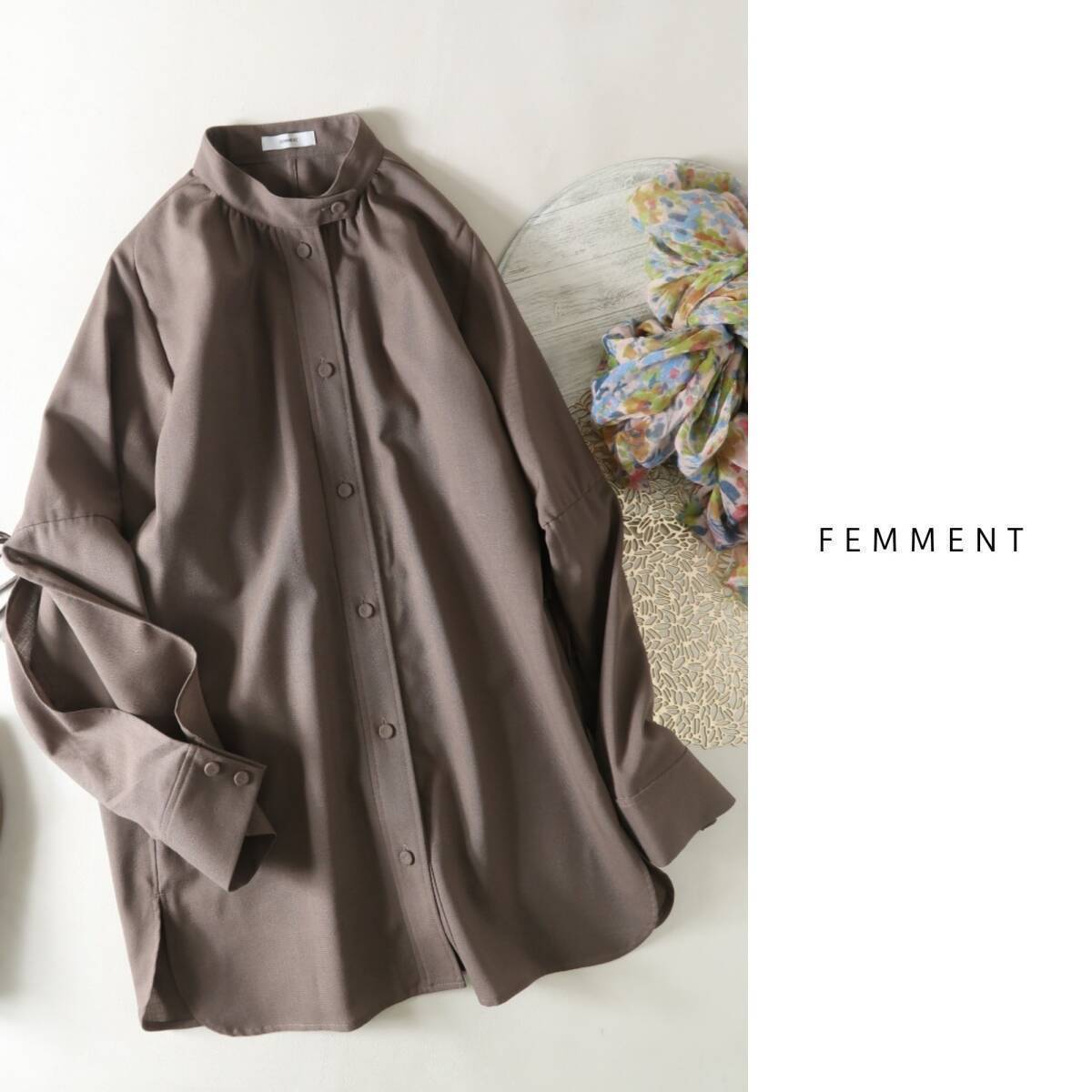 4.2万☆超美品☆ステュディオス購入/ファモン FEMMENT☆スリーブスリット マンダリンカラーシャツ 1サイズ☆A-O 1544の画像1