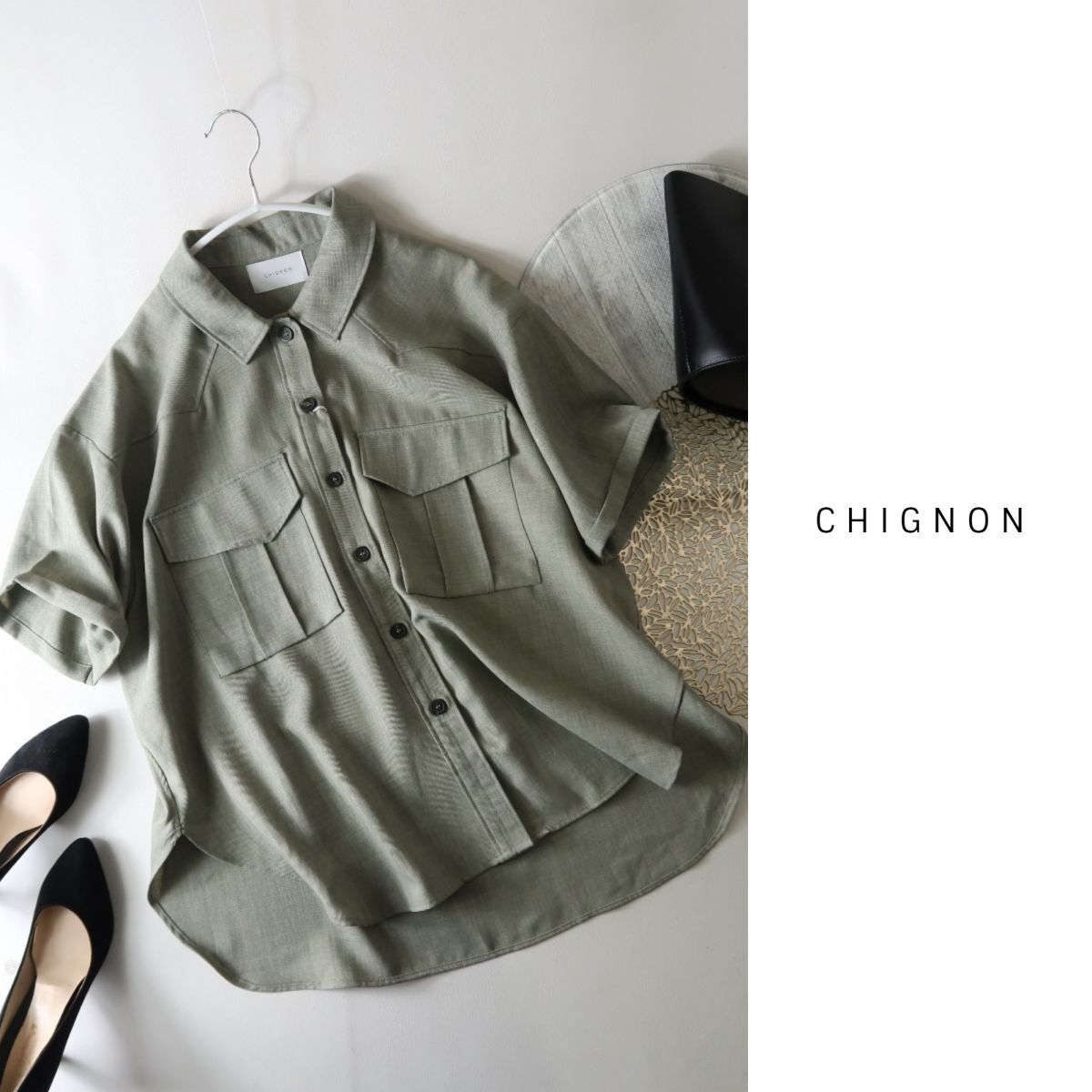 新品☆シニヨン CHIGNON☆洗える オーバーサイズ ミリタリーシャツ フリーサイズ☆A-O 2759の画像1
