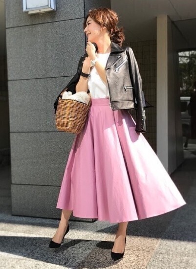 2.3万☆オブリ OBLI☆洗える きれい色 コットンフレアースカート 日本製☆A-O 1570の画像2