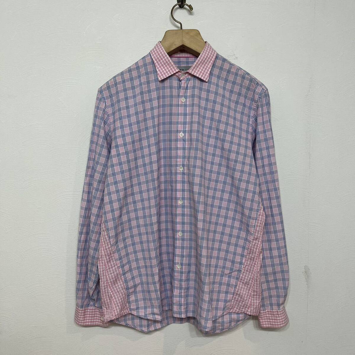 【 ETRO 】 希少 イタリア 製 チェック 柄 クレリック シャツ 43 L ビッグ サイズ ピンク l/s shirt エトロ_画像2