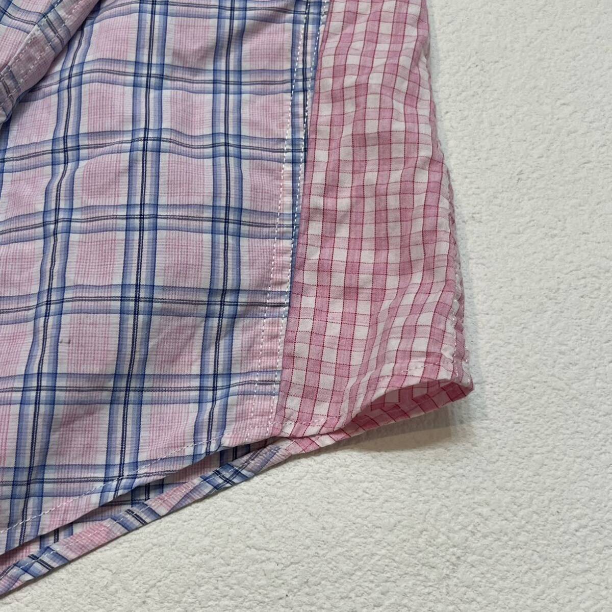 【 ETRO 】 希少 イタリア 製 チェック 柄 クレリック シャツ 43 L ビッグ サイズ ピンク l/s shirt エトロ_画像7