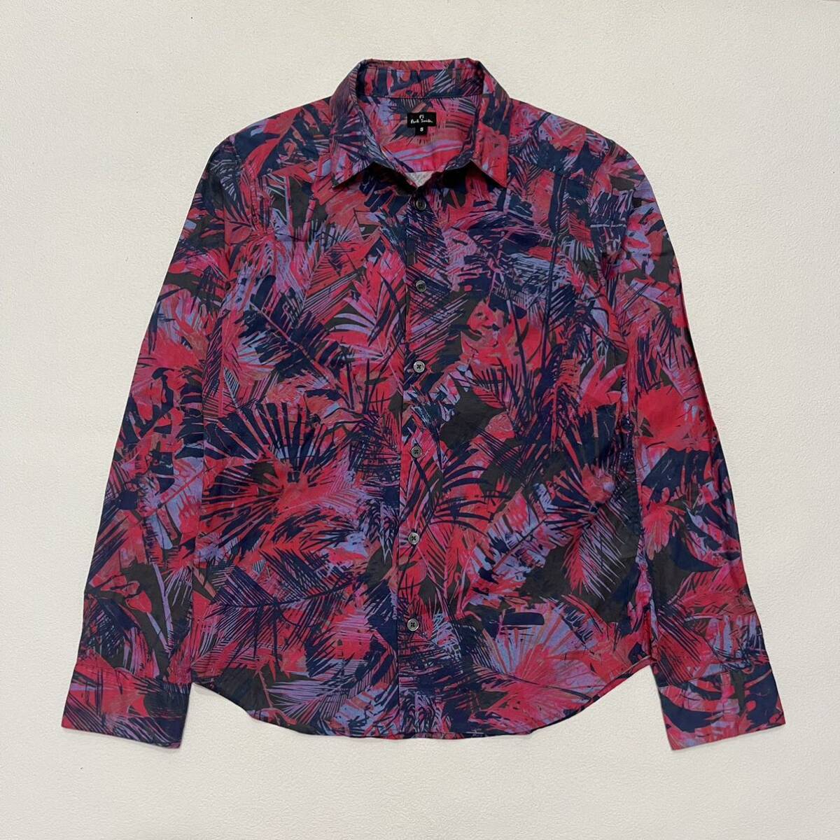 [ paul smith ] прекрасный товар выдающийся присутствие botanikaru дизайн рубашка длинный рукав S размер общий рисунок сделано в Японии хлопок ощущение роскоши * розовый Paul Smith 