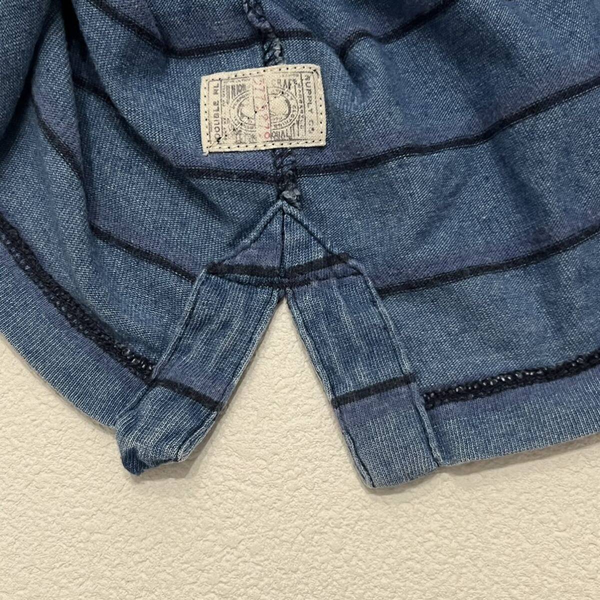 【 RRL 】 加工 インディゴ ボーダー ポロ シャツ プルオーバー S indigo shirt ダブルアールエル Ralph ラルフ_画像9