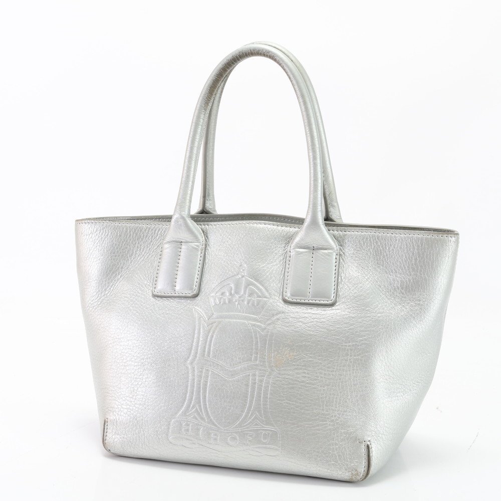 1 jpy #HIROFU Hirofu #en Boss Logo leather tote bag shoulder .. shoulder hand original leather silver woman lady's EHM X7-6