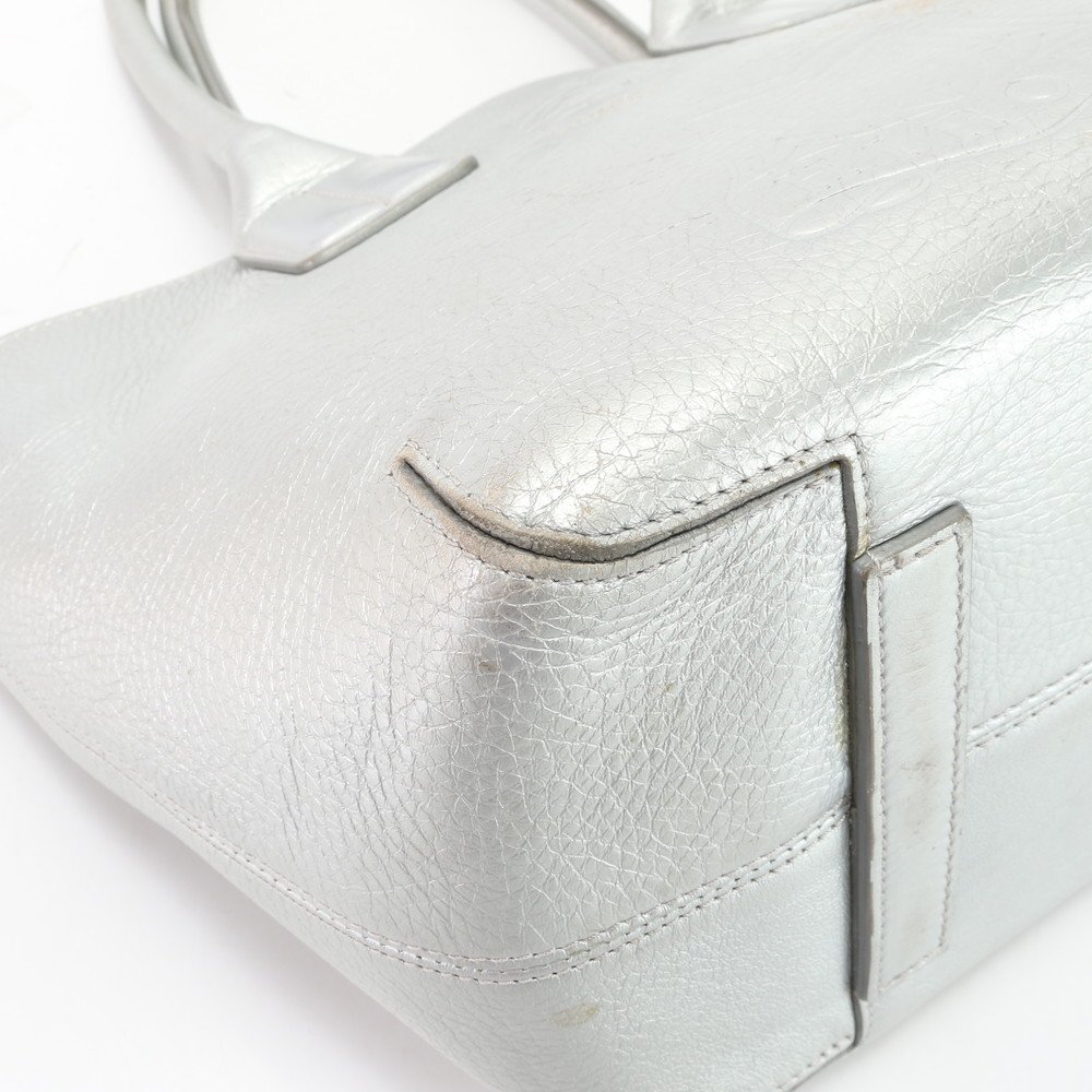 1 jpy #HIROFU Hirofu #en Boss Logo leather tote bag shoulder .. shoulder hand original leather silver woman lady's EHM X7-6