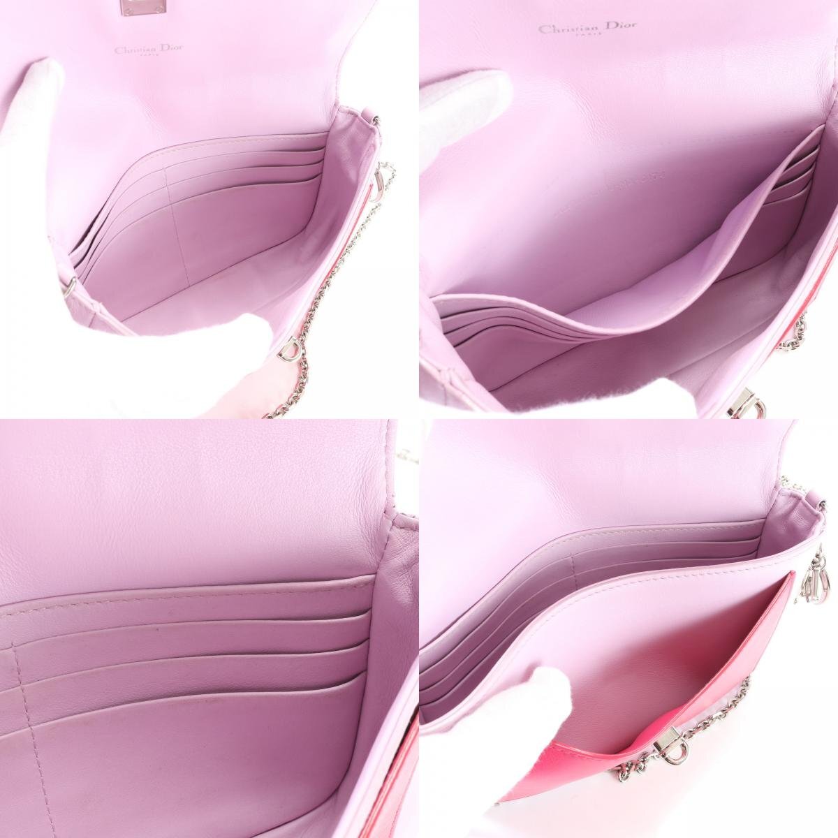 1 иен # превосходный товар # Christian Dior # кожа # серебряная цепь сумка на плечо # рука большая сумка популярный Pink Lady -sEJT G12-10