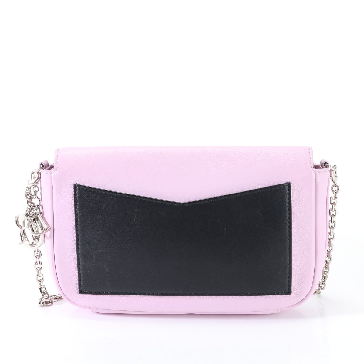 1 иен # превосходный товар # Christian Dior # кожа # серебряная цепь сумка на плечо # рука большая сумка популярный Pink Lady -sEJT G12-10
