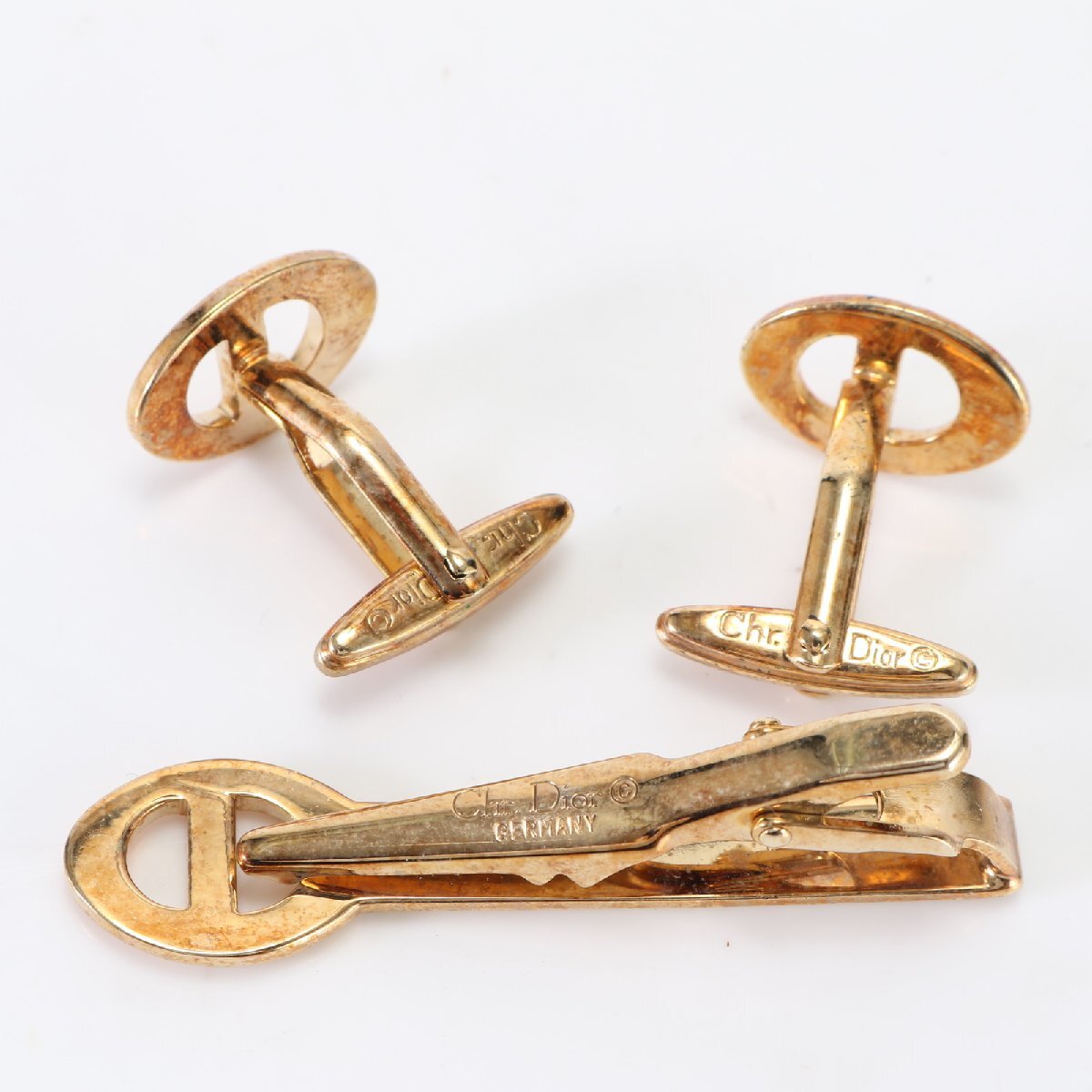 1 jpy # Christian Dior # summarize 3 point set cuffs tiepin Gold CD Logo accessory formal suit men's MNE 1128-E8