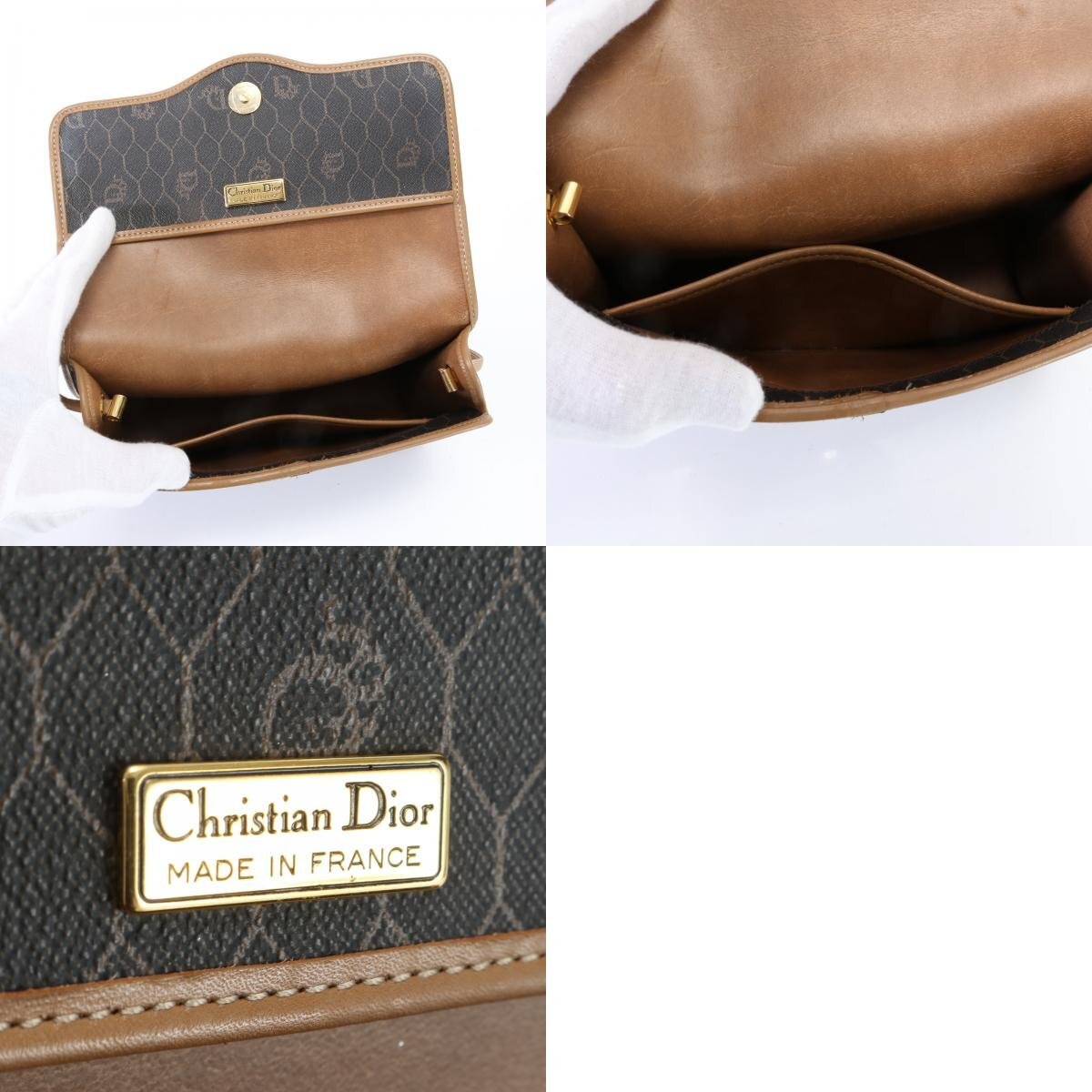 1 иен # превосходный товар # Vintage # Christian Dior # соты рисунок кожа сумка на плечо наклонный .. рука натуральная кожа женский YYM U10-6