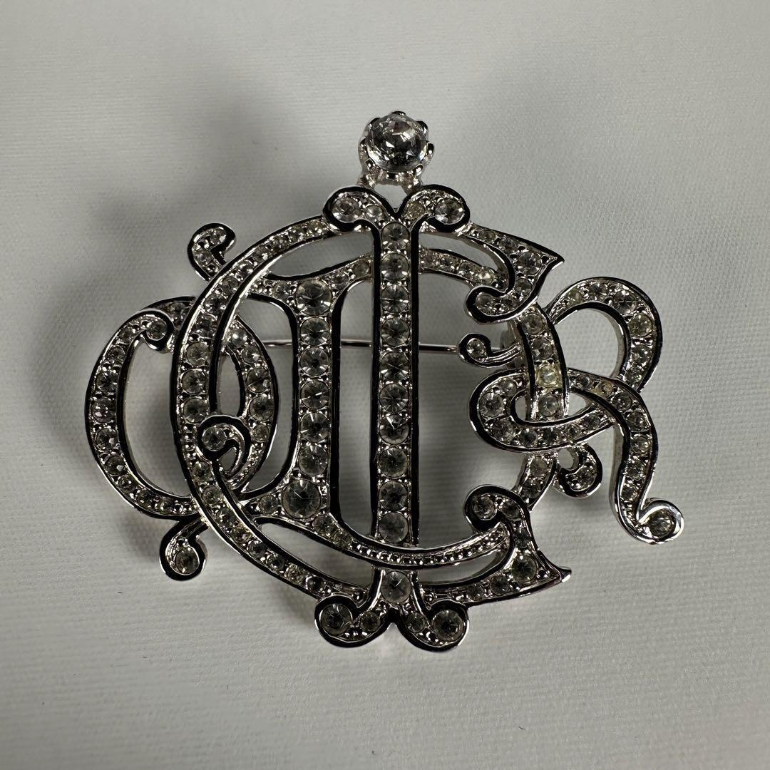 Christian Dior emblem rhinestone brooch silver Christian Dior biju- Logo 