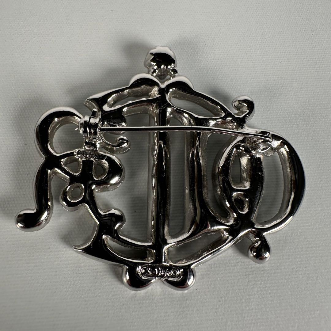 Christian Dior emblem rhinestone brooch silver Christian Dior biju- Logo 