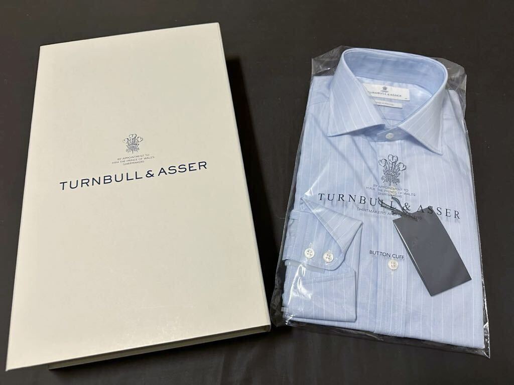 【最終価格】【未使用】正規店購入 TURNBULL & ASSER（ターンブル&アッサー） ブルー ストライプ ドレスシャツ 40cm 定価6.6万円の画像2