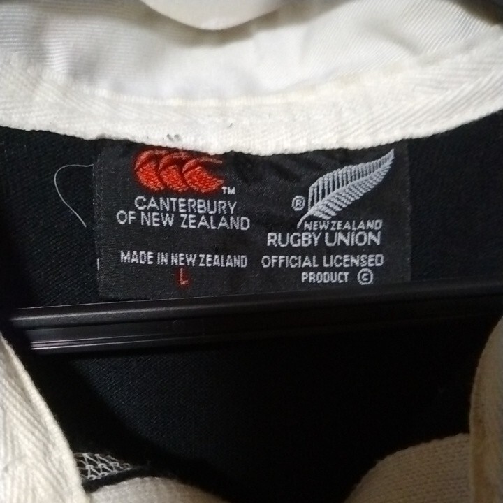 送料無料 カンタベリー Canterbury ニュージーランド代表 オールブラックス ラガーシャツ メンズLサイズ 刺繍 中古の画像3