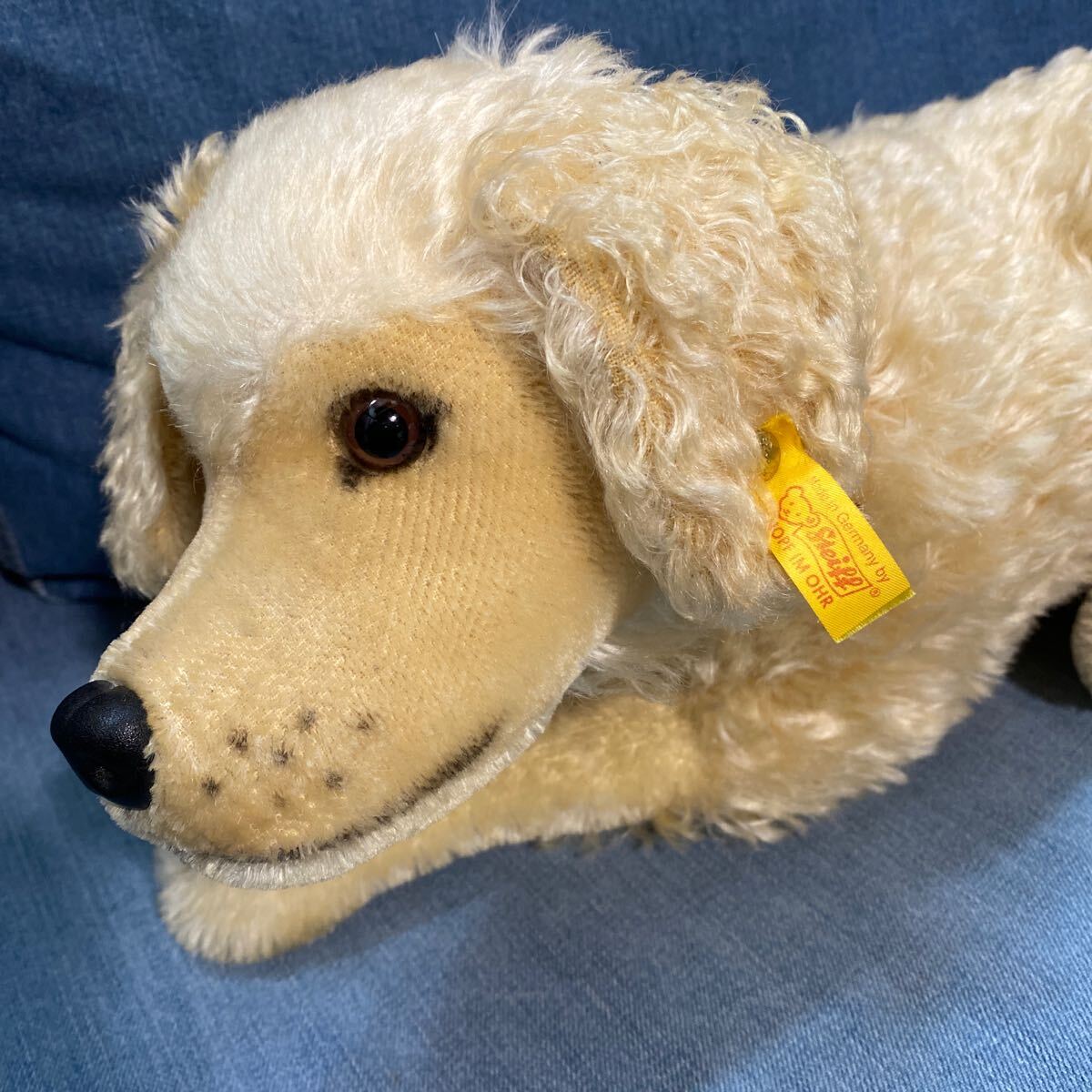 レア シュタイフ ゴールデンレトリバー ハッソ Steiff Golden Retriever Hasso ビンテージ 絶版品 寝そべり モヘア ぬいぐるみ 約55cm 犬_画像4