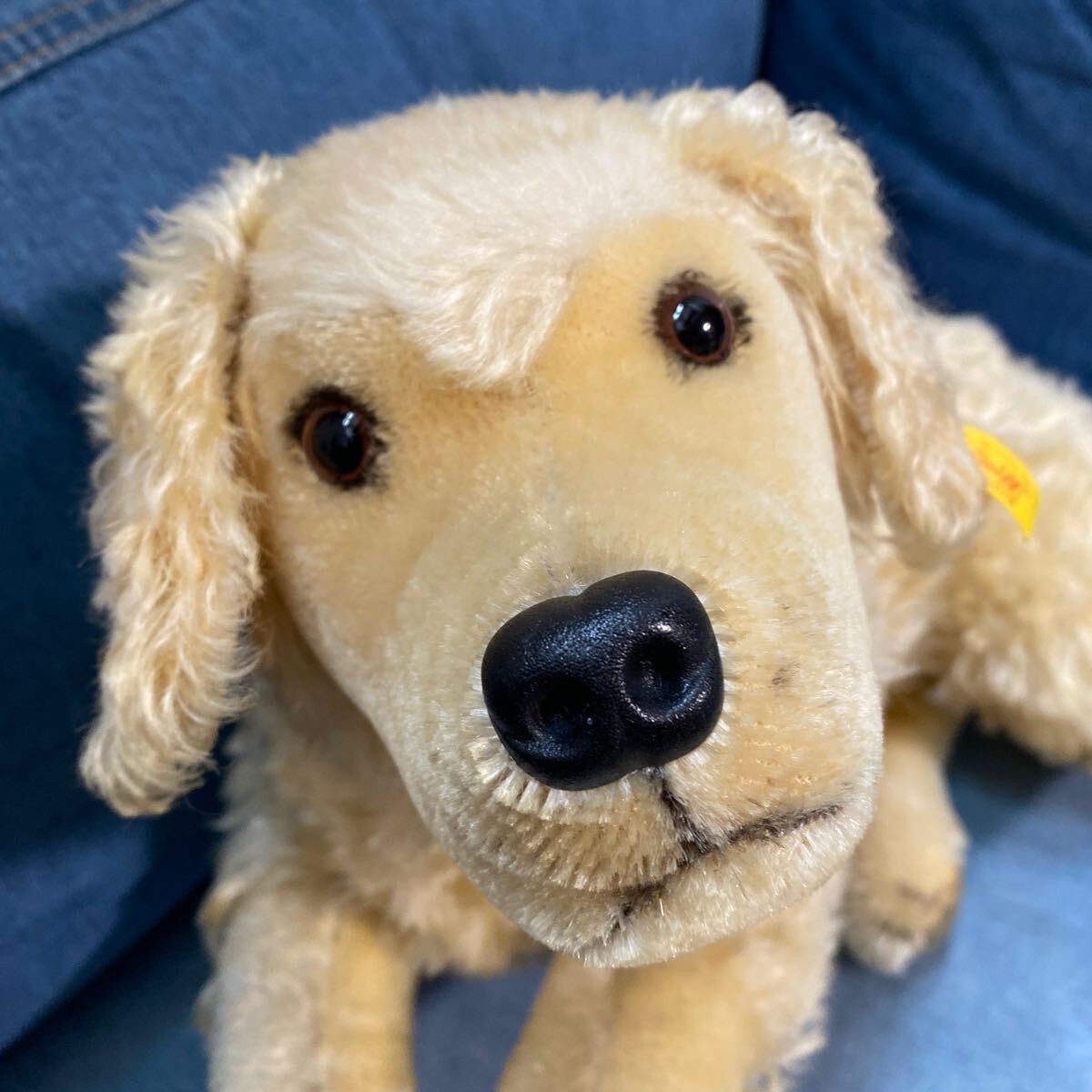 レア シュタイフ ゴールデンレトリバー ハッソ Steiff Golden Retriever Hasso ビンテージ 絶版品 寝そべり モヘア ぬいぐるみ 約55cm 犬_画像3