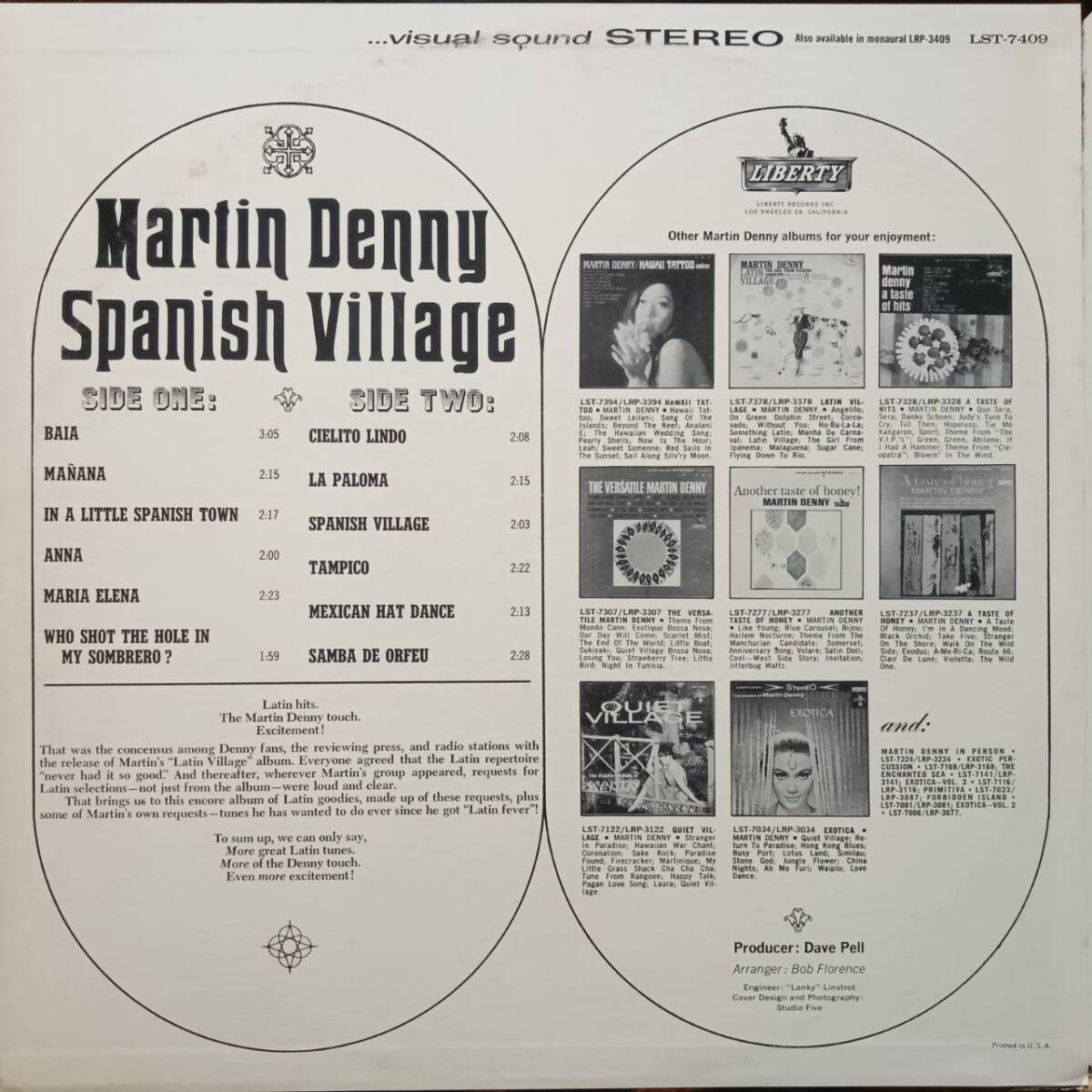 米LIBERTYオリジLP 虹ラベル深溝 Martin Denny / Spanish Village 1965年 LST-7409 南米アルバム エキゾチカ マーティン・デニー Exotica の画像3