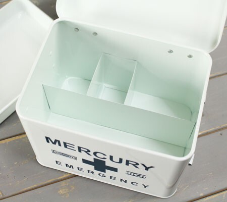  Mercury emergency box first-aid kit stylish antique retro steel made case America white 