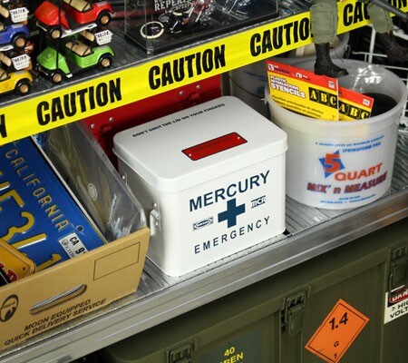  Mercury emergency box first-aid kit stylish antique retro steel made case America white 