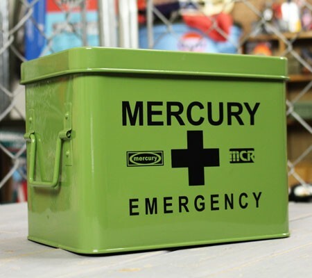  Mercury emergency box first-aid kit stylish antique retro steel made case America khaki 