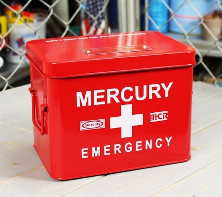  Mercury emergency box first-aid kit stylish antique retro steel made case America red 
