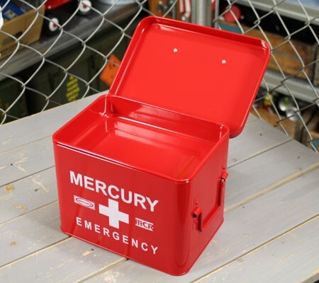  Mercury emergency box first-aid kit stylish antique retro steel made case America red 