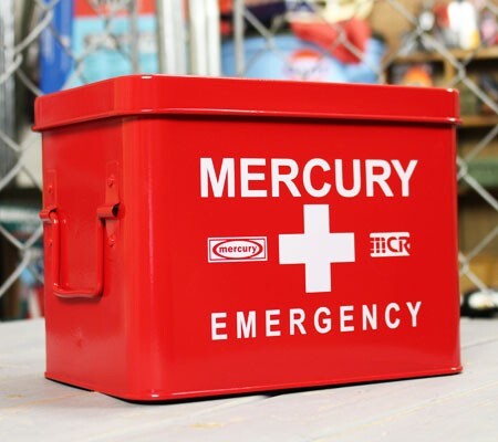  Mercury emergency box first-aid kit stylish antique retro steel made case America red 