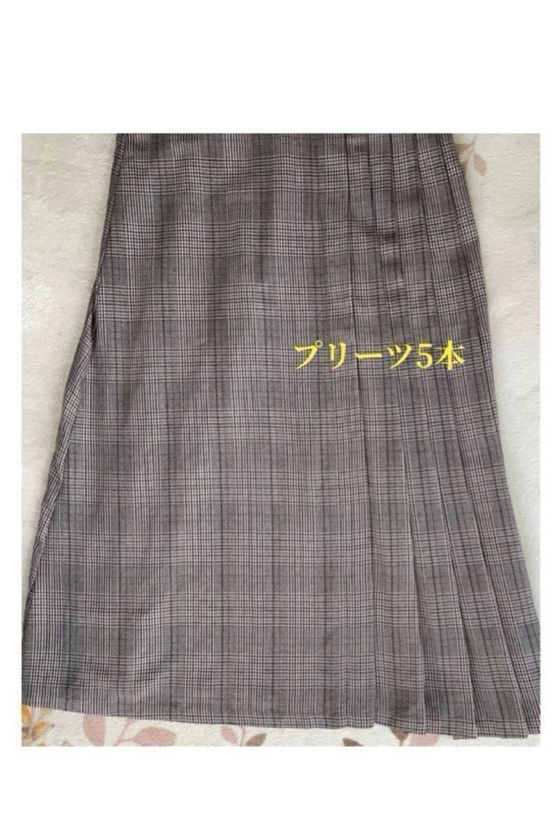 【タグ付未使用】ジャンパースカート　ワンピース　チュニック　チェック　Lサイズ　プリーツ　グレー