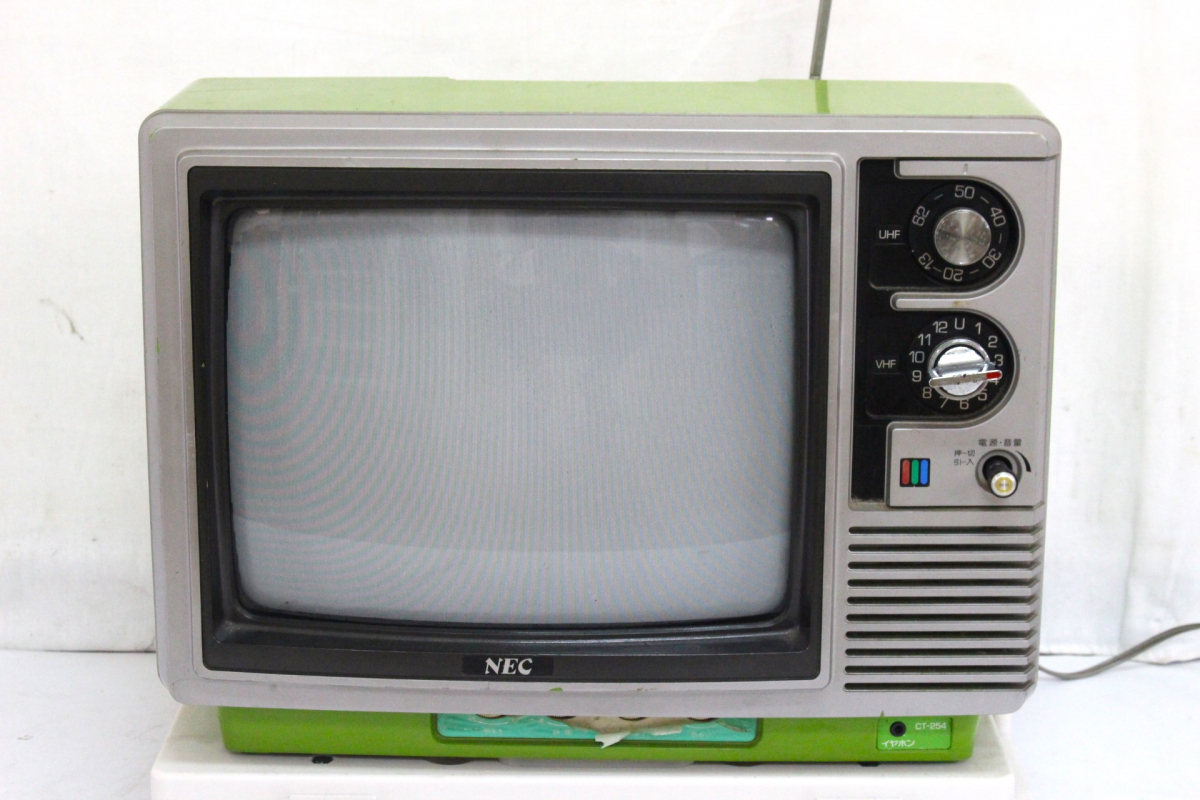 【ト石】☆昭和レトロ・アンティーク☆ NEC ブラウン管テレビ CT-254 1979年製 グリーン 緑 通電確認済み 時代物 ECZ01EWH63_画像2