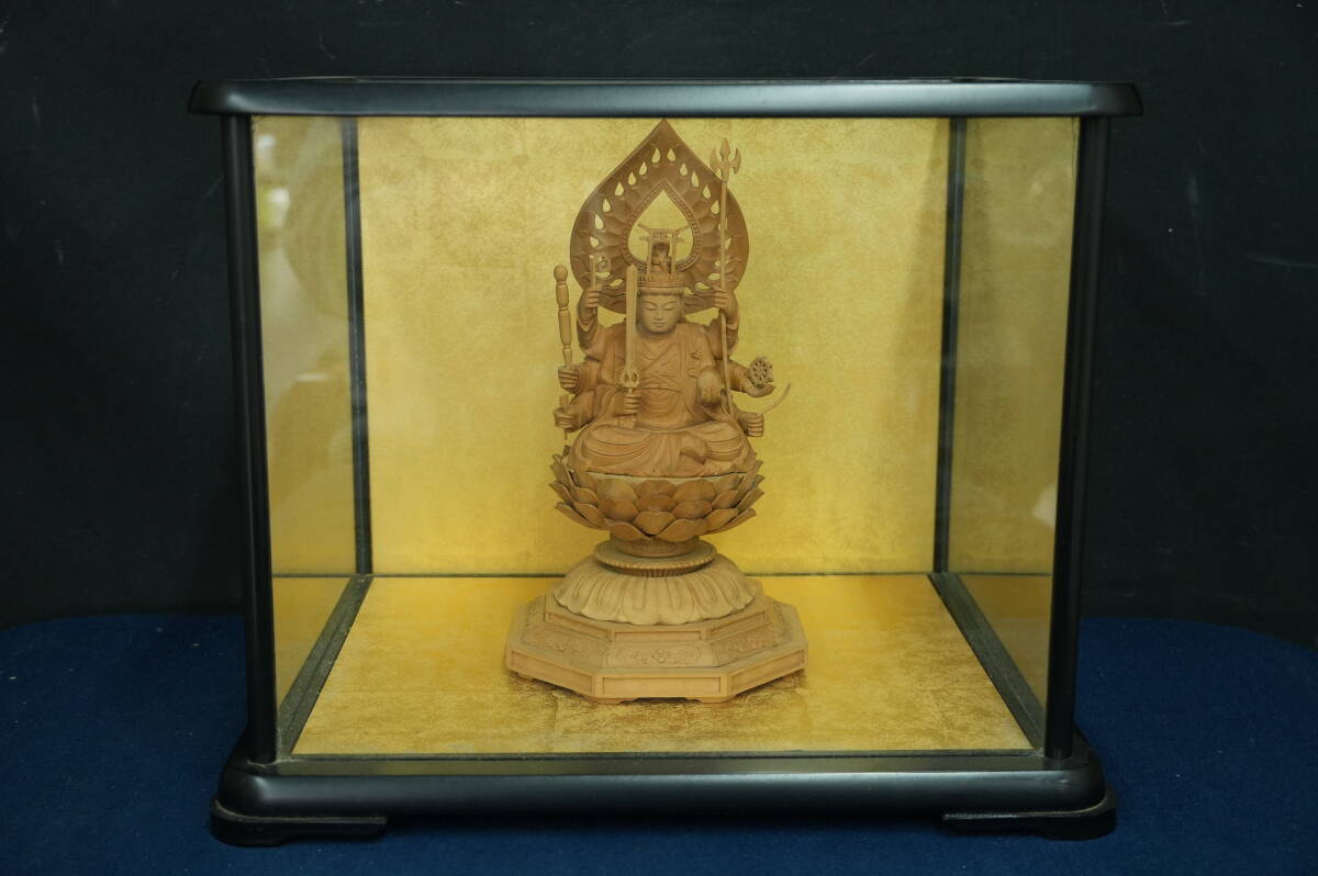 45 仏教美術 木彫 黄楊 宇賀弁天像 ガラスケース付き の画像1