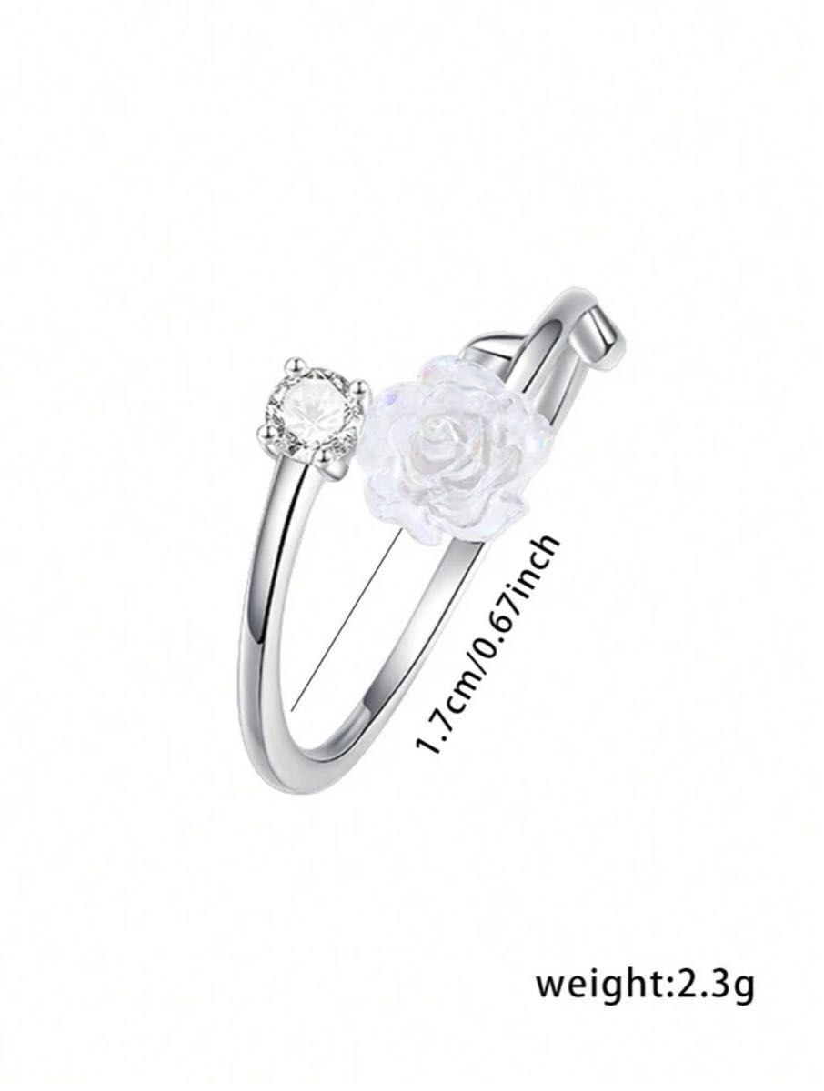 リング 指輪 バラ ホワイト シルバー フリーサイズ 可愛い 花 シンプル 韓国