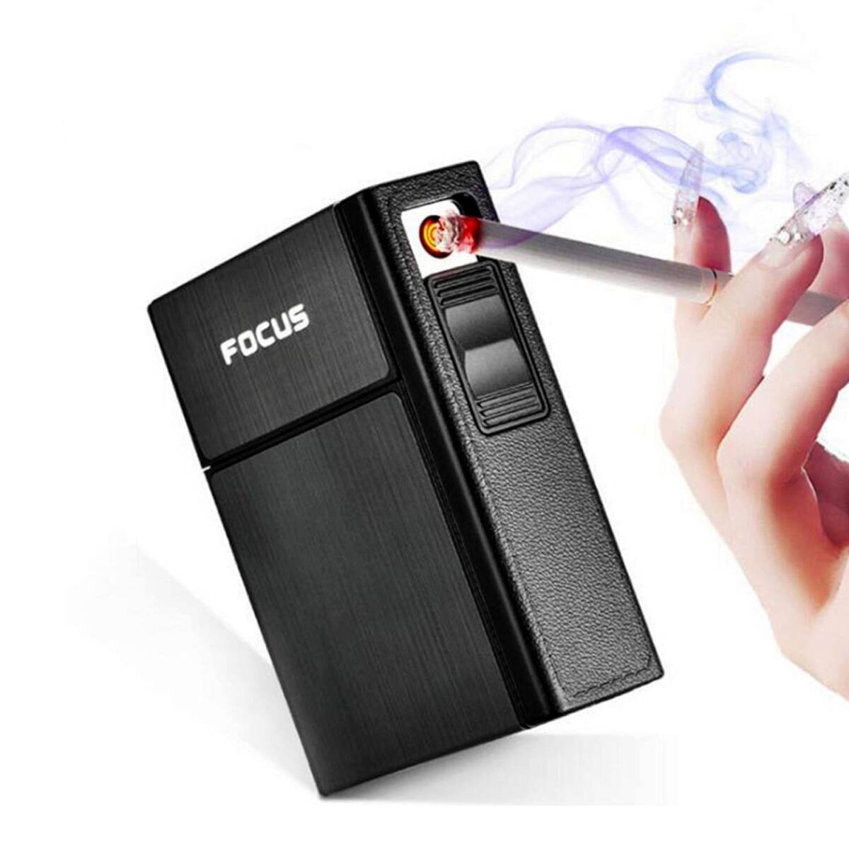 タバコケース 横 電子ライター付き グレー USB充電 gの画像3