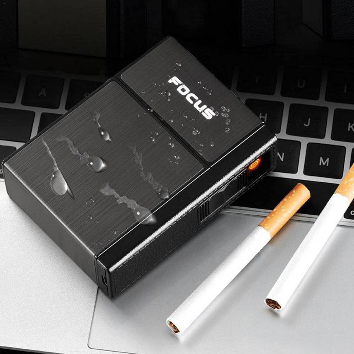 タバコケース 横 電子ライター付き グレー USB充電 gの画像4