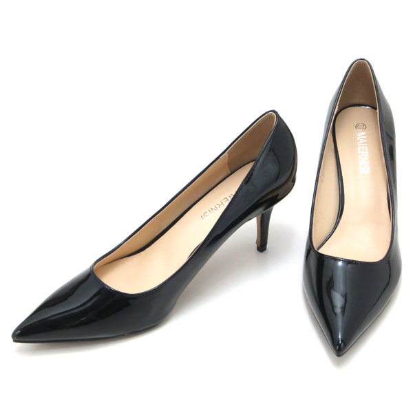  new goods large size pumps black 28cm 131320-46 enamel style high heel 