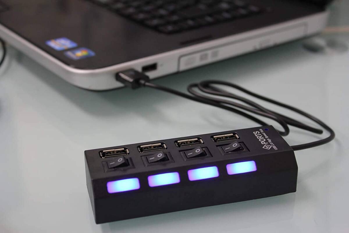 USB ступица переключатель есть 4 порт PC вокруг кабель зарядка черный Black (2015-00)