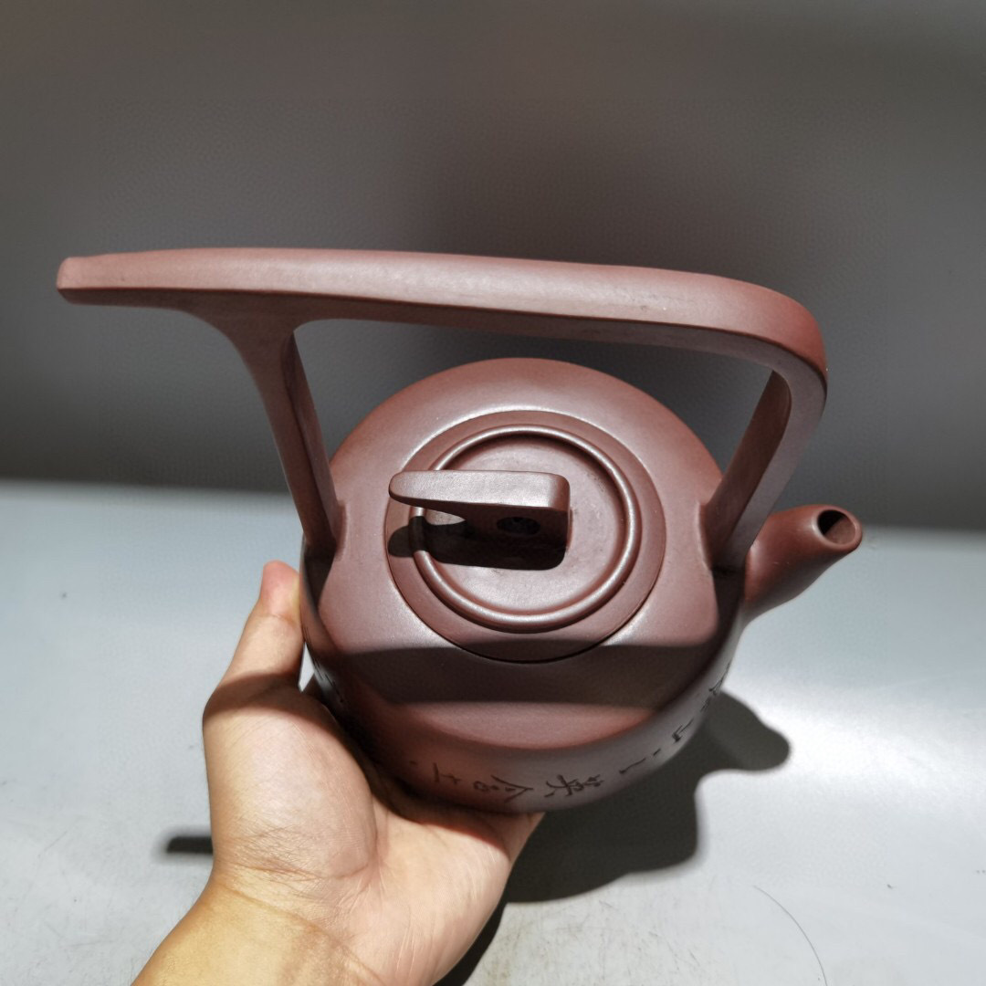 古寶奇蔵・紫砂壺・樹梅花壺・豆青泥・蒋靜明款】茶道品・希少