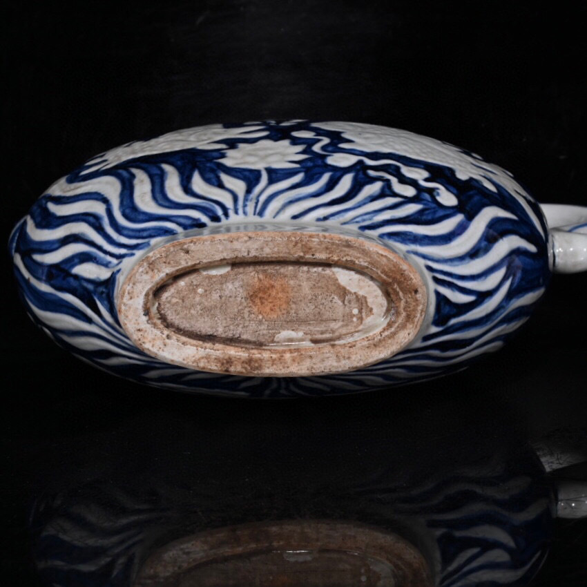 古寶奇蔵】元・古陶瓷品・青花・魚藻紋・鳳首扁壺・置物・賞物 古寶奇蔵】元・古陶瓷品・青花・魚藻紋・鳳首扁壺・置物・賞物