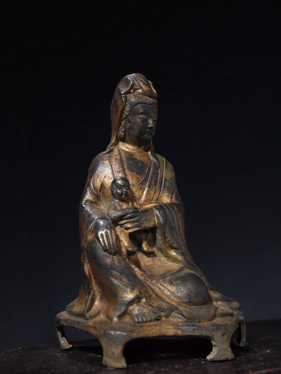 古寶奇蔵】銅製・泥金・送子觀音像・置物・賞物・中国時代美術 古寶奇蔵】銅製・泥金・送子觀音像・置物・賞物・中国時代美術