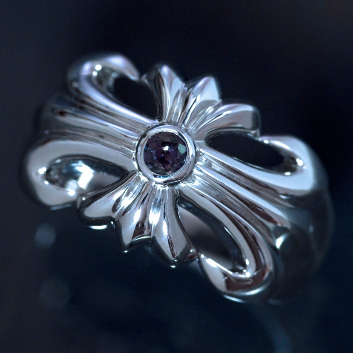 F3788 逸品アレキサンドライト０．１５６ct 最高級18金WG無垢セレブリティメンズリング サイズ19号 重量12.9g 縦幅13.7mm