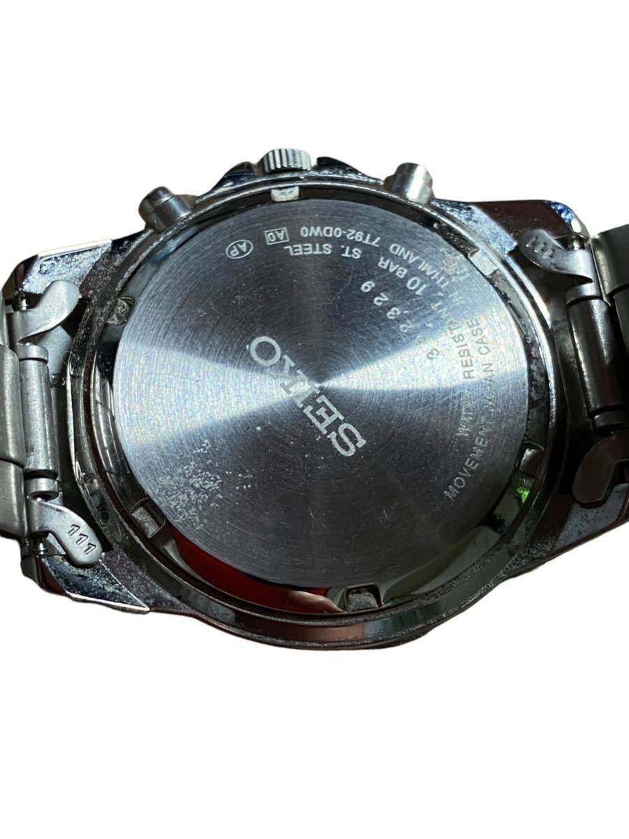 21435 SEIKO セイコー クロノグラフ 腕時計 クォーツ スモセコ デイト 7T92-0DW0 GP SS ブラック シルバー メンズ/ D ジャンクの画像5