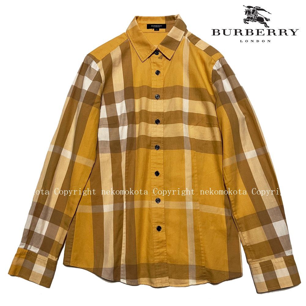  Burberry London big mega check long sleeve shirt 38 yellow color yellow product wash lady's blouse noba check BURBERRY