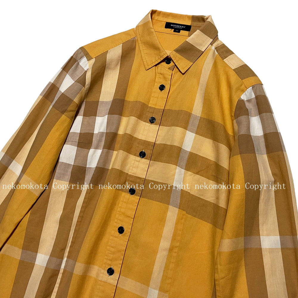  Burberry London big mega check long sleeve shirt 38 yellow color yellow product wash lady's blouse noba check BURBERRY