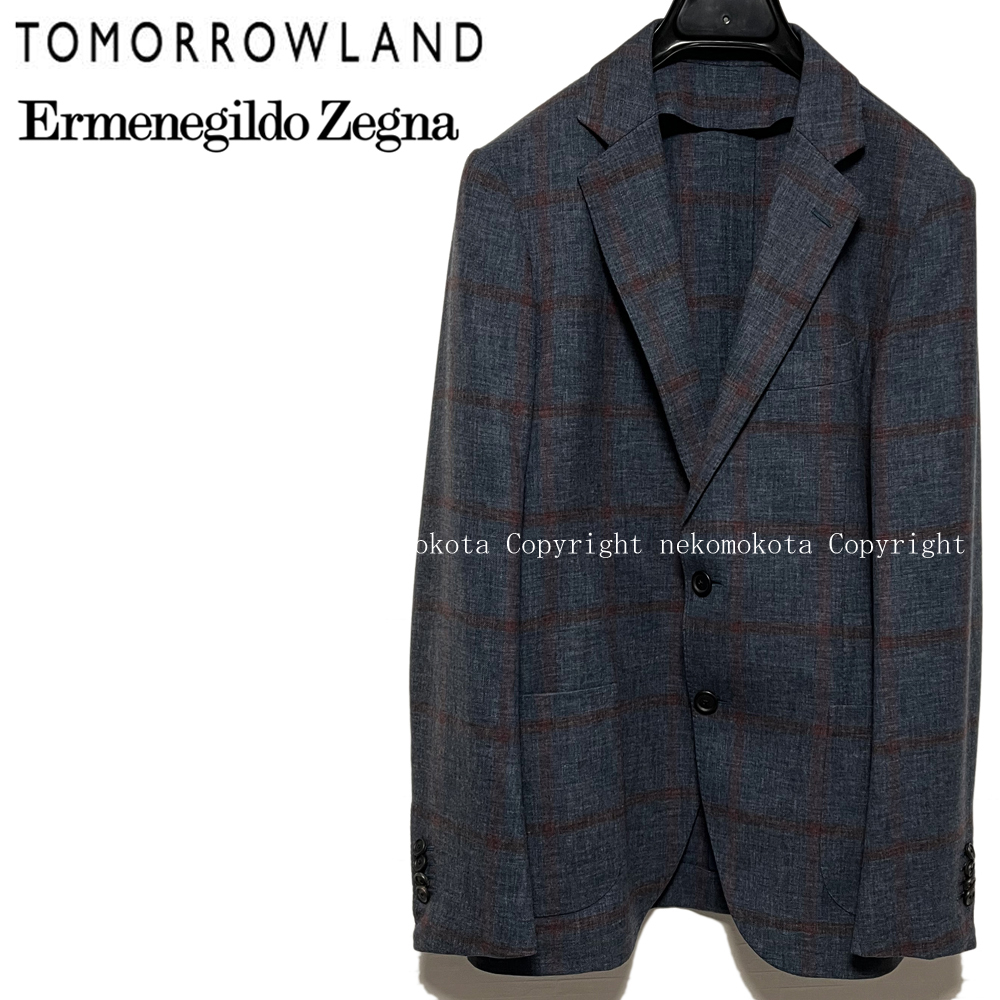 トゥモローランド × ゼニア Heritage 2B ウール シルク カシミヤ チェック テーラード ジャケット 44 TOMORROWLAND Ermenegildo Zegna_画像1