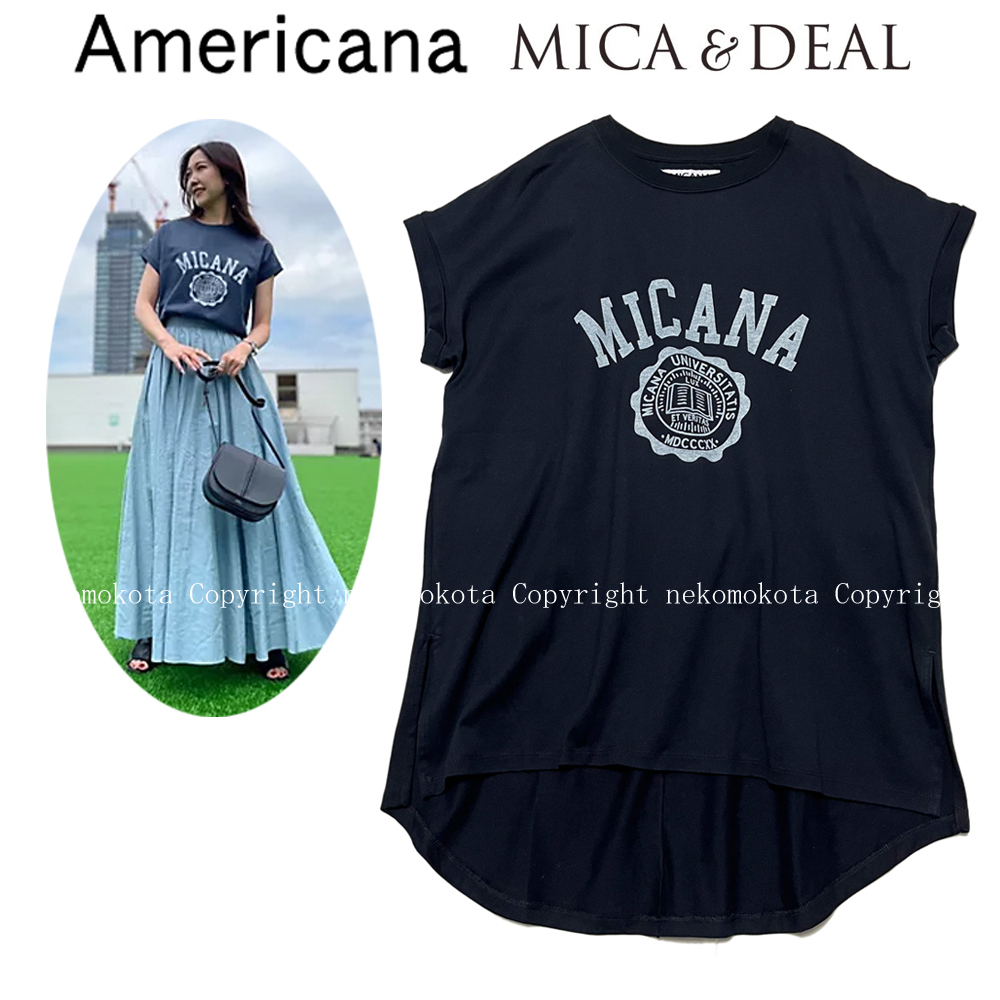 未使用 MICANA アメリカーナ mica&deal 別注 コラボ カレッジ ロゴ Tシャツ ブラック 墨黒 マイカアンドディール Americana マイカーナの画像1