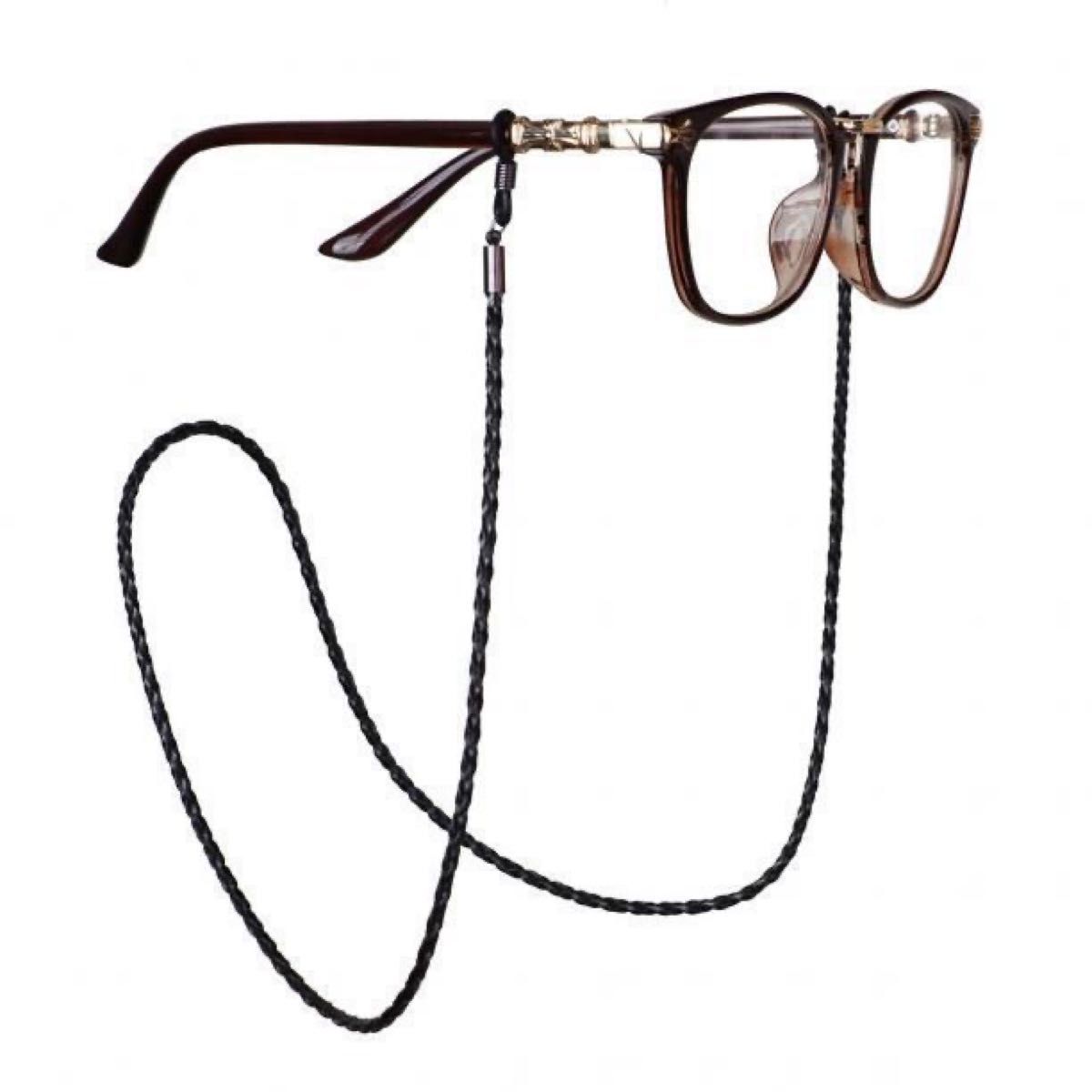 メガネストラップ メガネチェーン レザー 眼鏡ストラップ グラスコード バンドチェーン ずれ落ち防止 軽量 ブラック 2本セット