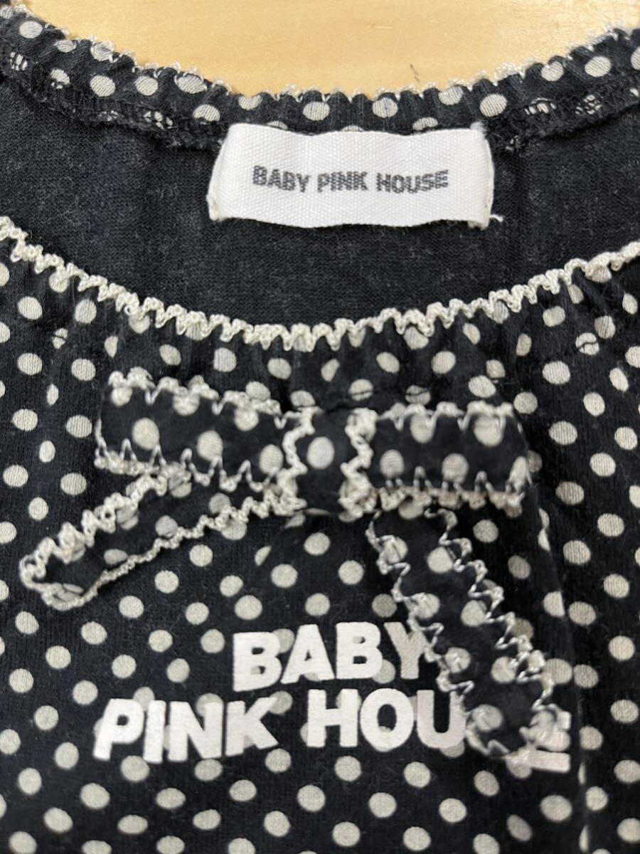 * baby pink house * pretty dot pattern. tunic blouse * black X off * size 110cm* Smart letter postage 180 jpy 