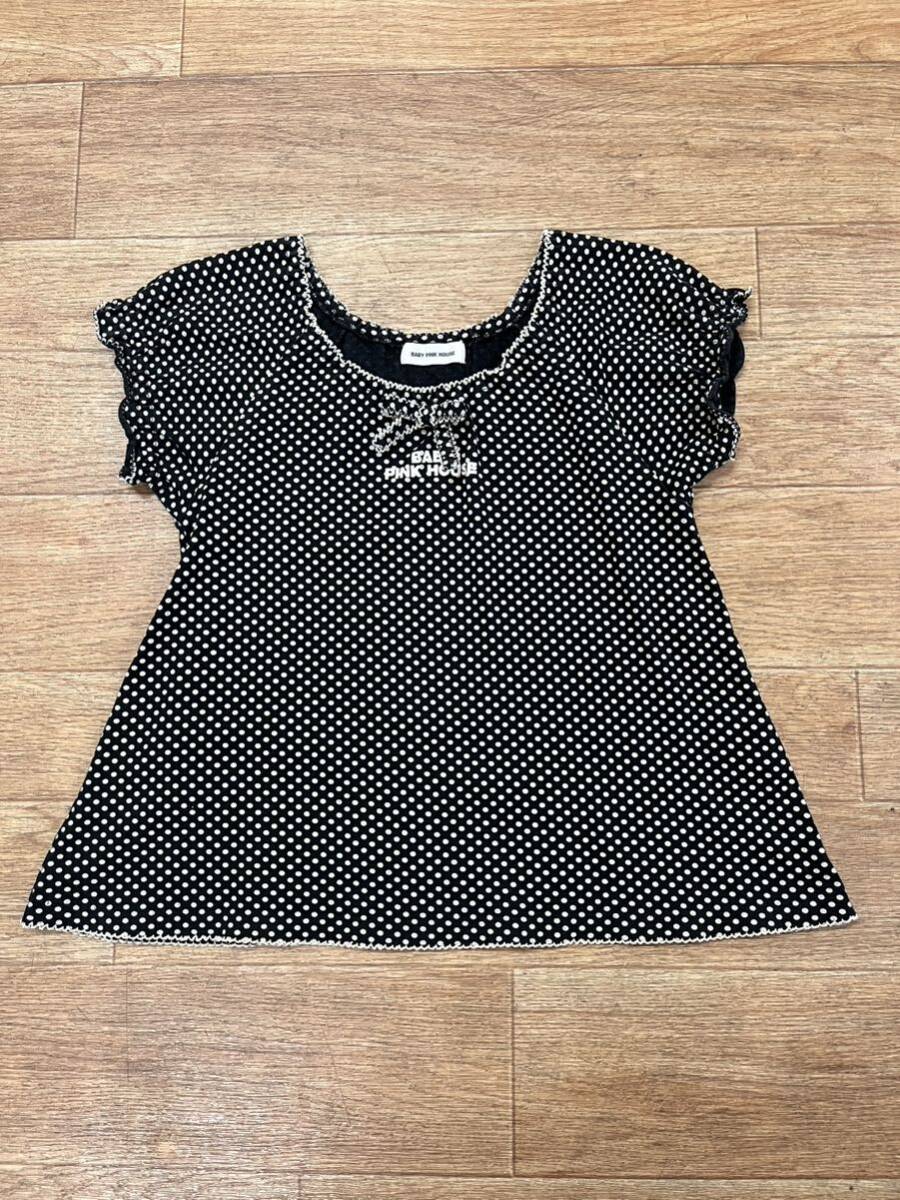 * baby pink house * pretty dot pattern. tunic blouse * black X off * size 110cm* Smart letter postage 180 jpy 